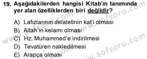İslam Hukukuna Giriş Dersi 2014 - 2015 Yılı (Vize) Ara Sınav Soruları 19. Soru