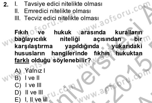 İslam Hukukuna Giriş Dersi 2014 - 2015 Yılı (Vize) Ara Sınav Soruları 2. Soru