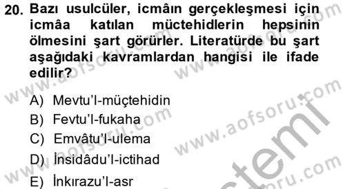 İslam Hukukuna Giriş Dersi 2014 - 2015 Yılı (Vize) Ara Sınav Soruları 20. Soru