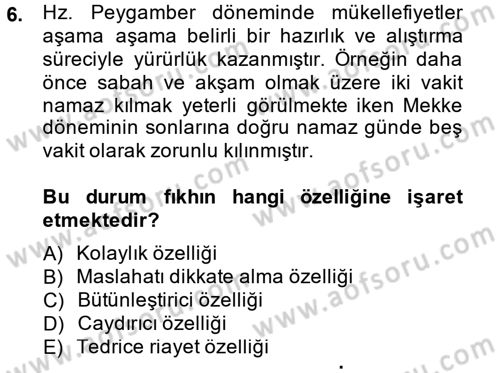 İslam Hukukuna Giriş Dersi 2014 - 2015 Yılı (Vize) Ara Sınav Soruları 6. Soru