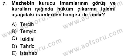 İslam Hukukuna Giriş Dersi 2014 - 2015 Yılı (Vize) Ara Sınav Soruları 7. Soru