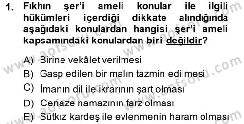 İslam Hukukuna Giriş Dersi 2014 - 2015 Yılı (Final) Dönem Sonu Sınav Soruları 1. Soru