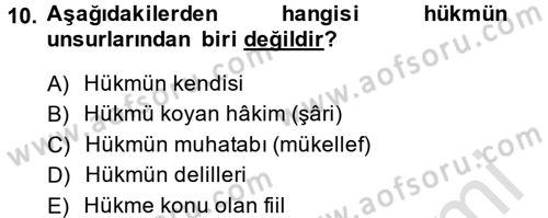 İslam Hukukuna Giriş Dersi 2014 - 2015 Yılı Tek Ders Sınav Soruları 10. Soru
