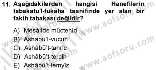 İslam Hukukuna Giriş Dersi 2014 - 2015 Yılı Tek Ders Sınav Soruları 11. Soru