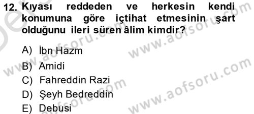 İslam Hukukuna Giriş Dersi 2014 - 2015 Yılı Tek Ders Sınav Soruları 12. Soru
