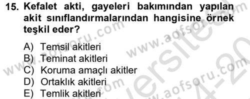 İslam Hukukuna Giriş Dersi 2014 - 2015 Yılı Tek Ders Sınav Soruları 15. Soru