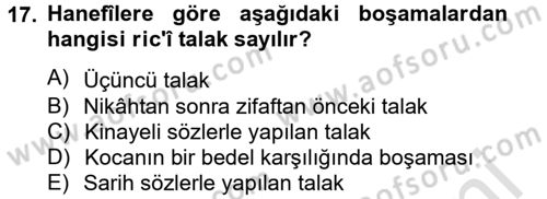 İslam Hukukuna Giriş Dersi 2014 - 2015 Yılı Tek Ders Sınav Soruları 17. Soru
