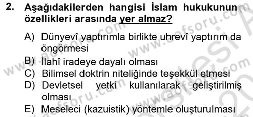 İslam Hukukuna Giriş Dersi 2014 - 2015 Yılı Tek Ders Sınav Soruları 2. Soru