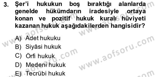 İslam Hukukuna Giriş Dersi 2014 - 2015 Yılı Tek Ders Sınav Soruları 3. Soru
