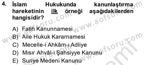 İslam Hukukuna Giriş Dersi 2014 - 2015 Yılı Tek Ders Sınav Soruları 4. Soru