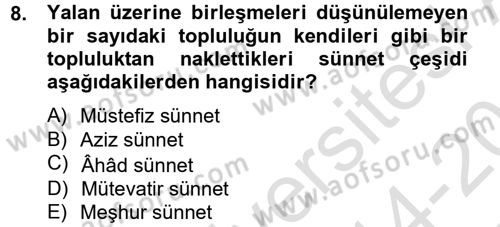 İslam Hukukuna Giriş Dersi 2014 - 2015 Yılı Tek Ders Sınav Soruları 8. Soru
