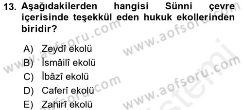 İslam Hukukuna Giriş Dersi 2015 - 2016 Yılı (Vize) Ara Sınav Soruları 13. Soru
