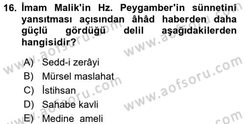 İslam Hukukuna Giriş Dersi 2015 - 2016 Yılı (Vize) Ara Sınav Soruları 16. Soru