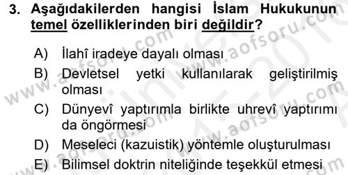 İslam Hukukuna Giriş Dersi 2015 - 2016 Yılı (Vize) Ara Sınavı 3. Soru