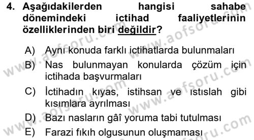 İslam Hukukuna Giriş Dersi 2015 - 2016 Yılı (Vize) Ara Sınav Soruları 4. Soru