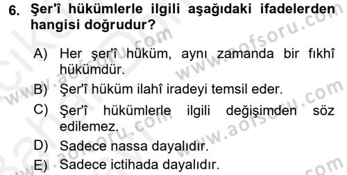 İslam Hukukuna Giriş Dersi 2015 - 2016 Yılı (Vize) Ara Sınav Soruları 6. Soru