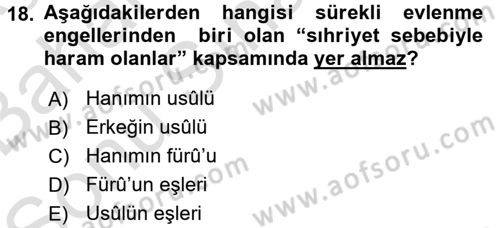 İslam Hukukuna Giriş Dersi 2015 - 2016 Yılı (Final) Dönem Sonu Sınav Soruları 18. Soru