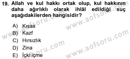İslam Hukukuna Giriş Dersi 2015 - 2016 Yılı (Final) Dönem Sonu Sınav Soruları 19. Soru