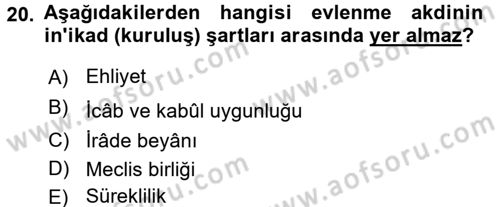 İslam Hukukuna Giriş Dersi 2015 - 2016 Yılı (Final) Dönem Sonu Sınav Soruları 20. Soru