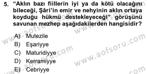 İslam Hukukuna Giriş Dersi 2015 - 2016 Yılı (Final) Dönem Sonu Sınav Soruları 5. Soru