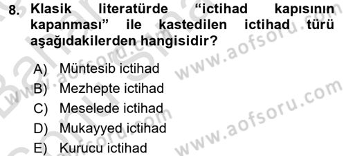 İslam Hukukuna Giriş Dersi 2015 - 2016 Yılı (Final) Dönem Sonu Sınav Soruları 8. Soru