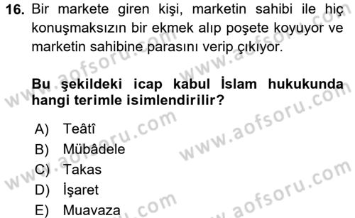 İslam Hukukuna Giriş Dersi 2015 - 2016 Yılı Tek Ders Sınav Soruları 16. Soru