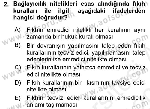 İslam Hukukuna Giriş Dersi 2015 - 2016 Yılı Tek Ders Sınav Soruları 2. Soru