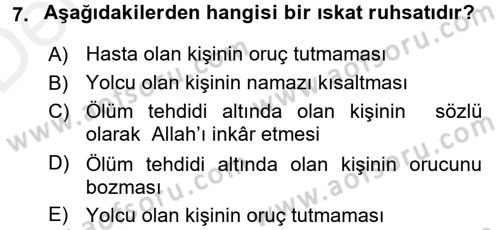 İslam Hukukuna Giriş Dersi 2015 - 2016 Yılı Tek Ders Sınav Soruları 7. Soru