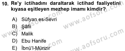 İslam Hukukuna Giriş Dersi 2016 - 2017 Yılı 3 Ders Sınav Soruları 10. Soru