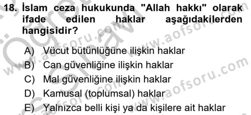 İslam Hukukuna Giriş Dersi 2016 - 2017 Yılı 3 Ders Sınavı 18. Soru