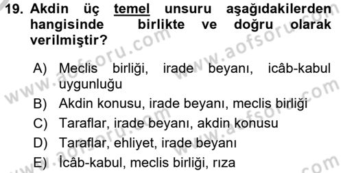 İslam Hukukuna Giriş Dersi 2016 - 2017 Yılı 3 Ders Sınav Soruları 19. Soru
