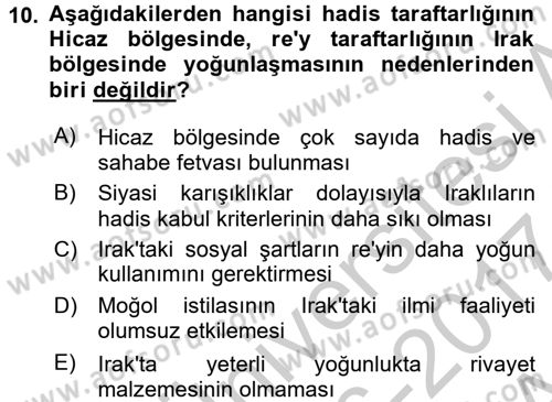 İslam Hukukuna Giriş Dersi 2016 - 2017 Yılı (Vize) Ara Sınavı 10. Soru