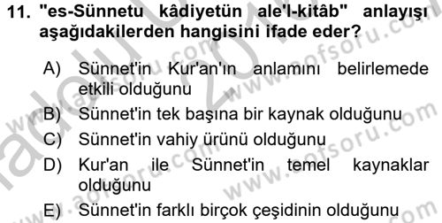 İslam Hukukuna Giriş Dersi 2016 - 2017 Yılı (Vize) Ara Sınav Soruları 11. Soru