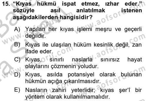 İslam Hukukuna Giriş Dersi 2016 - 2017 Yılı (Vize) Ara Sınav Soruları 15. Soru