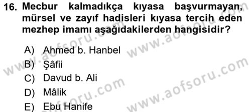 İslam Hukukuna Giriş Dersi 2016 - 2017 Yılı (Vize) Ara Sınav Soruları 16. Soru