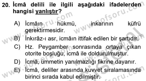 İslam Hukukuna Giriş Dersi 2016 - 2017 Yılı (Vize) Ara Sınav Soruları 20. Soru
