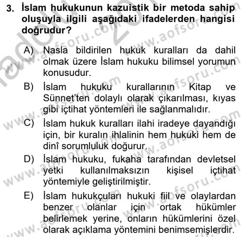 İslam Hukukuna Giriş Dersi 2016 - 2017 Yılı (Vize) Ara Sınav Soruları 3. Soru