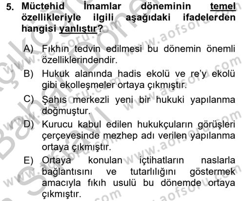 İslam Hukukuna Giriş Dersi 2016 - 2017 Yılı (Vize) Ara Sınav Soruları 5. Soru