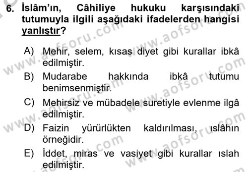 İslam Hukukuna Giriş Dersi 2016 - 2017 Yılı (Vize) Ara Sınav Soruları 6. Soru