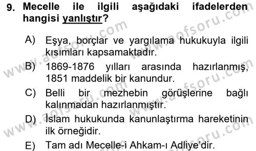 İslam Hukukuna Giriş Dersi 2016 - 2017 Yılı (Vize) Ara Sınav Soruları 9. Soru