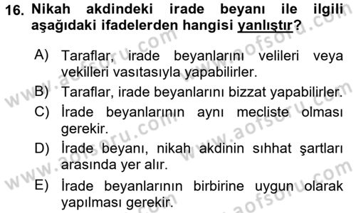 İslam Hukukuna Giriş Dersi 2016 - 2017 Yılı (Final) Dönem Sonu Sınav Soruları 16. Soru