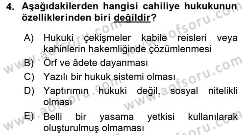 İslam Hukukuna Giriş Dersi 2016 - 2017 Yılı (Final) Dönem Sonu Sınav Soruları 4. Soru