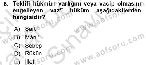 İslam Hukukuna Giriş Dersi 2016 - 2017 Yılı (Final) Dönem Sonu Sınav Soruları 6. Soru