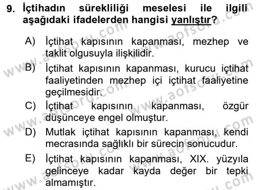 İslam Hukukuna Giriş Dersi 2016 - 2017 Yılı (Final) Dönem Sonu Sınav Soruları 9. Soru