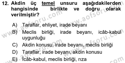 İslam Hukukuna Giriş Dersi 2017 - 2018 Yılı 3 Ders Sınav Soruları 12. Soru