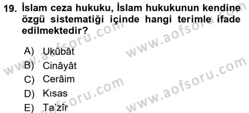 İslam Hukukuna Giriş Dersi 2017 - 2018 Yılı 3 Ders Sınav Soruları 19. Soru
