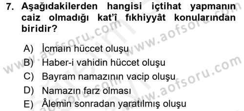 İslam Hukukuna Giriş Dersi 2017 - 2018 Yılı 3 Ders Sınav Soruları 7. Soru