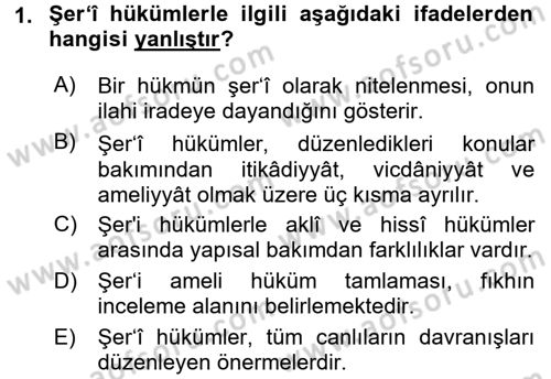 İslam Hukukuna Giriş Dersi 2017 - 2018 Yılı (Vize) Ara Sınav Soruları 1. Soru