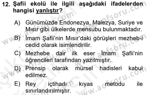 İslam Hukukuna Giriş Dersi 2017 - 2018 Yılı (Vize) Ara Sınav Soruları 12. Soru