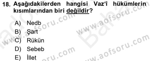 İslam Hukukuna Giriş Dersi 2017 - 2018 Yılı (Vize) Ara Sınav Soruları 18. Soru